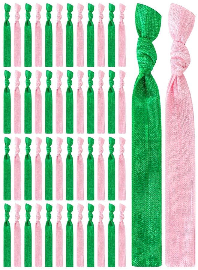 AKAIXI 48pcs Pink and Green Hair Ties,Elastic Webbing No Trace Witch scrunchies Accessories for Thick,thin,curly and Ponytail Hair for girl Daughter Birthday Family Martini Cactus Tea Party - Image 1